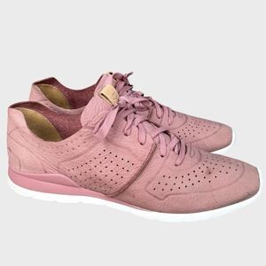 UGG Womens Tye Casual Leather Sneakers Size US 12 Pink Perforated Nubuck Shoes